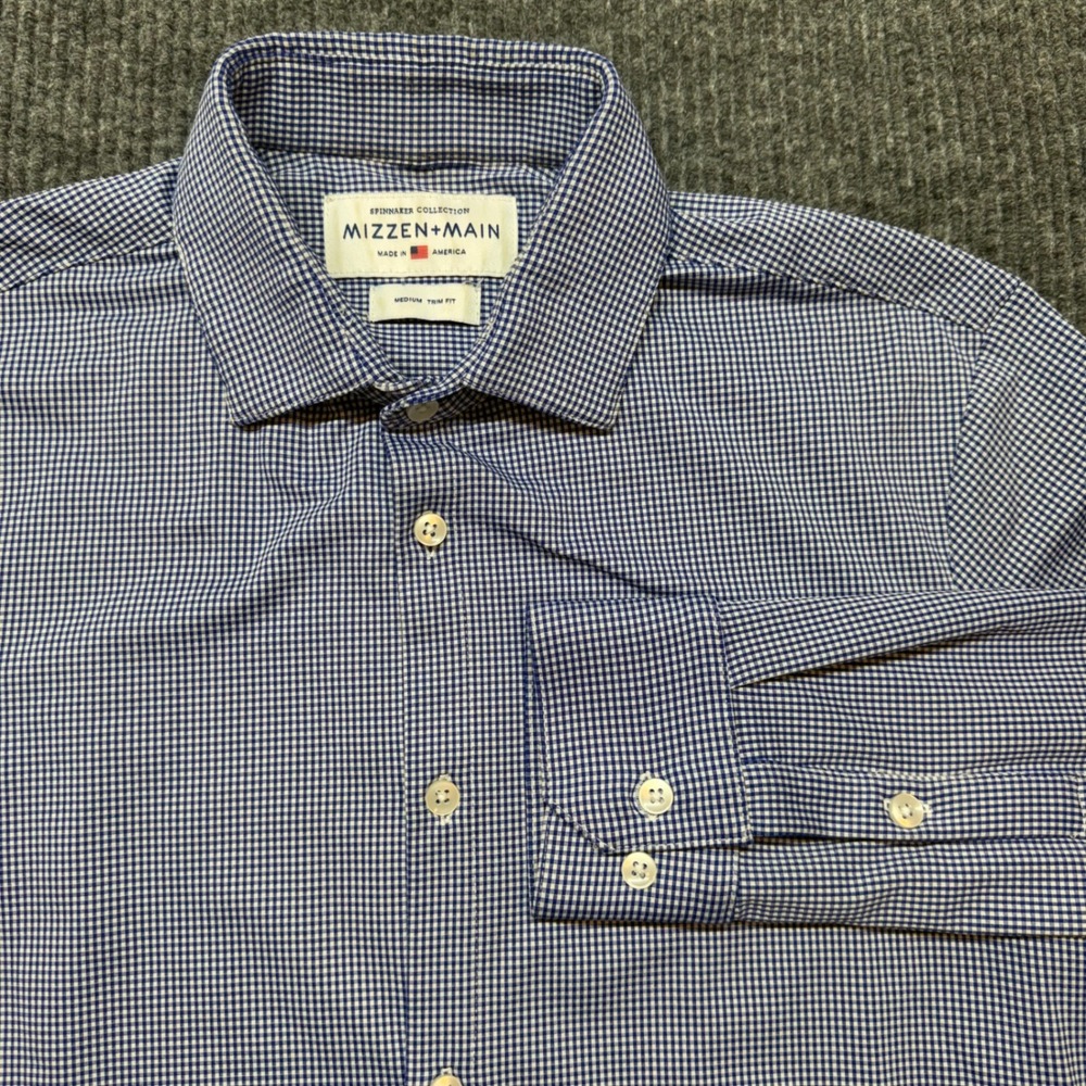 Mizzen Main Spinnaker Collection Blue Gingham Dress Shirt Mens Medium Trim Fit